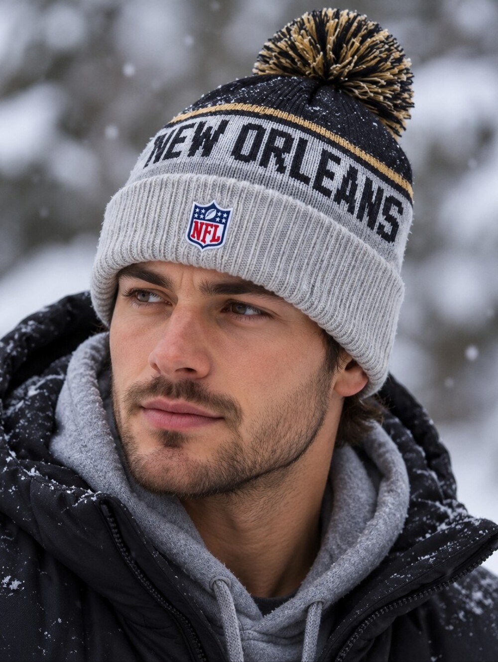 NFL New Orleans Knit Pom Beanie - Black, Gray & Gold